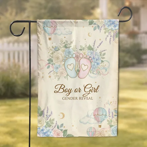 Boy or Girl Footprints Gender Reveal - Expecting Parents Gift Garden Flag