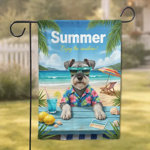 Summer Schnauzer Hawaiian Shirt Tropical Beach Scene - Home Decor Gift for Dog Lover Garden Flag