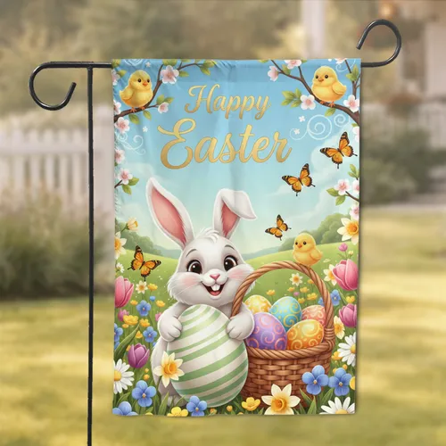 Easter Bunny Chicks Spring Flowers - Easter Holiday Decor Gift for Kids Garden Flag