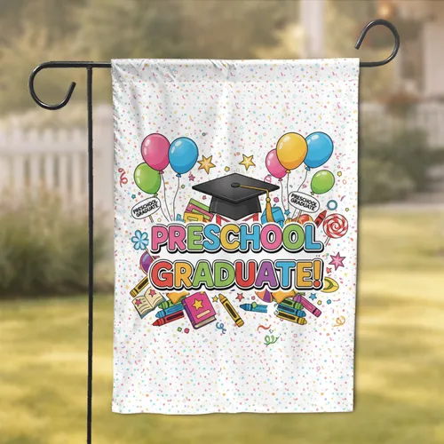 Preschool Graduate Balloons Confetti Cap - Graduation Celebration Gift for Kids Garden Flag