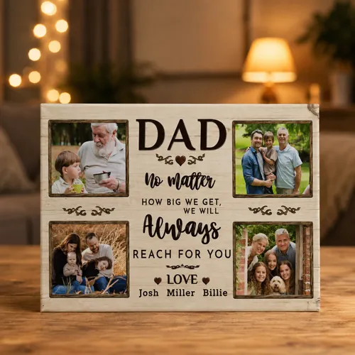 Personalized Dad Gift from Children, No Matter How Big We Get Canvas, Custom Family Photo Collage Print, Father's Day Birthday Gift