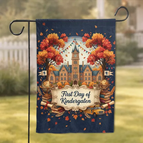 First Day of Kindergarten Banner School Building Autumn Academic Celebration Garden Flag