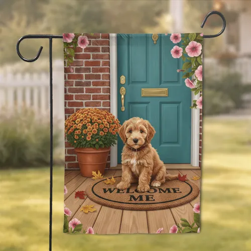 Goldendoodle Puppy Welcome Mat Autumn Home Decor - Dog Lover Gift Garden Flag