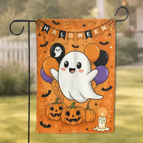 Ghost Jack-o'-Lanterns Pumpkins Halloween Banner - Spooky Party Decor Garden Flag