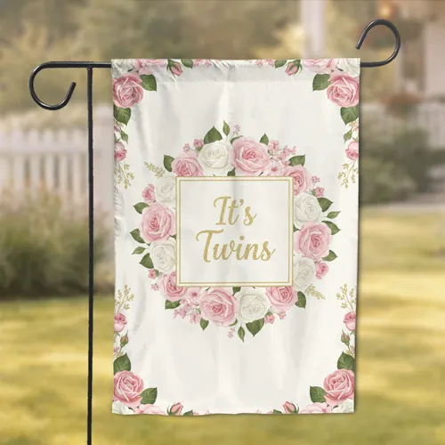 Blush Rose Gold 'It's Twins' Floral Garland - Twin Baby Shower Gift for Parents Garden Flag