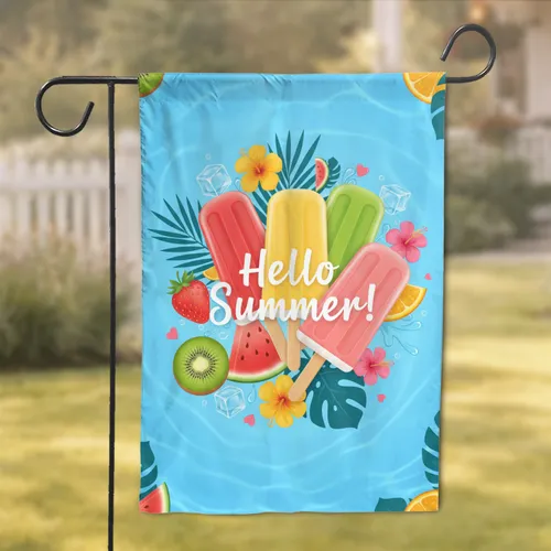 Hello Summer Popsicles Watermelon Kiwi - Summer Celebration Decor Garden Flag
