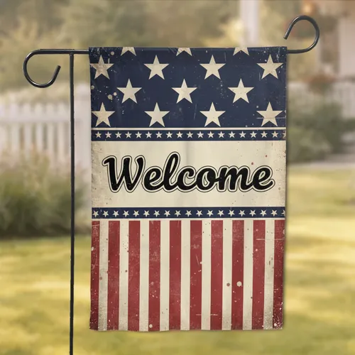 Welcome Americana Stars Stripes - Home Decor Gift for Patriotic Home Garden Flag