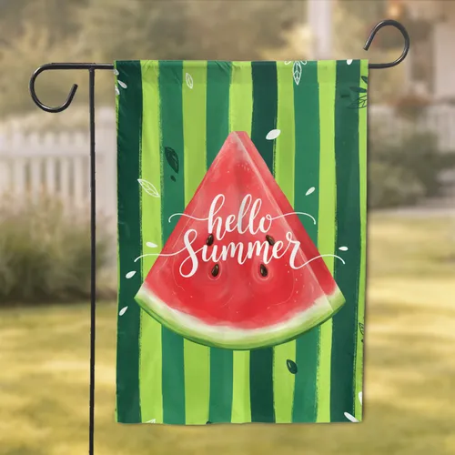 Watermelon Slice Green Stripes - Hello Summer Home Decor Gift Garden Flag