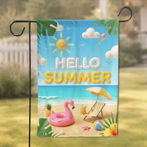 Hello Summer Tropical Beach Flamingo - Summer Home Decor Gift Garden Flag