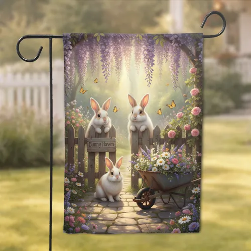 Bunny Haven Rabbits Wildflower Garden - Home Decor Gift for Gardeners Garden Flag