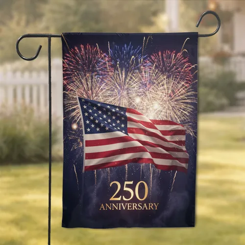 250th Anniversary American Flag Fireworks - Independence Day Celebration Garden Flag