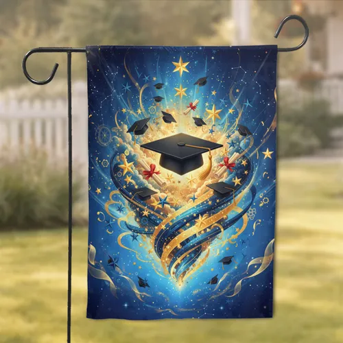 Graduation Cap Diploma Stars - Graduation Celebration Gift for Graduates Garden Flag