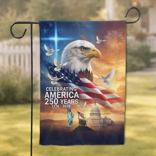 Bald Eagle American Flag Statue of Liberty - 250 Years America Celebration Gift Garden Flag