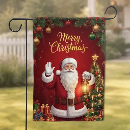 Jolly Santa Claus Christmas Tree Gifts - Festive Holiday Home Decor Garden Flag