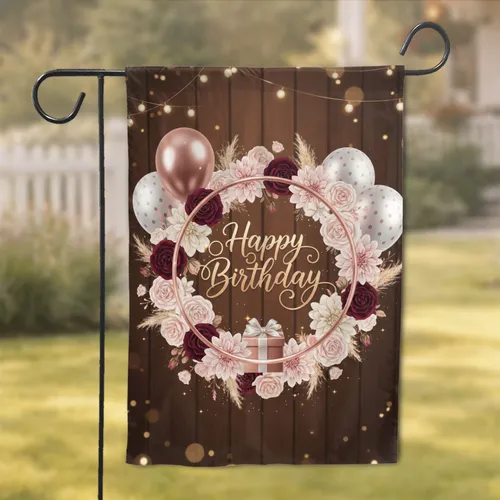 Happy Birthday Floral Balloons Gift Box - Celebration Gift Garden Flag