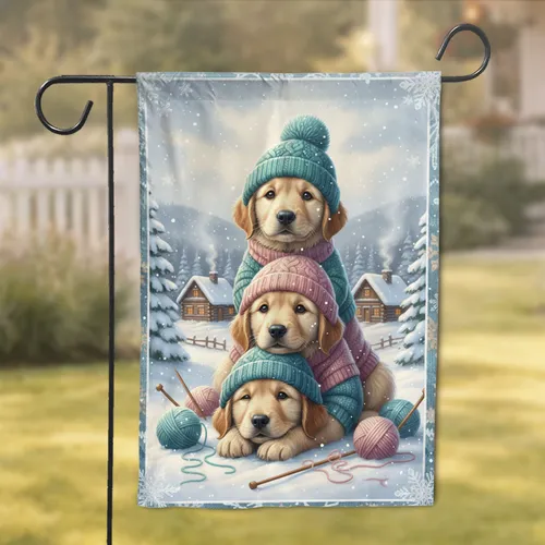 Stacked Golden Retriever Puppies Winter Snow - Christmas Gift for Dog Lovers Garden Flag