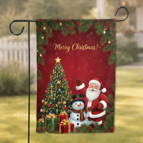 Jolly Santa Christmas Tree Snowman Gifts - Christmas Celebration Decor Garden Flag