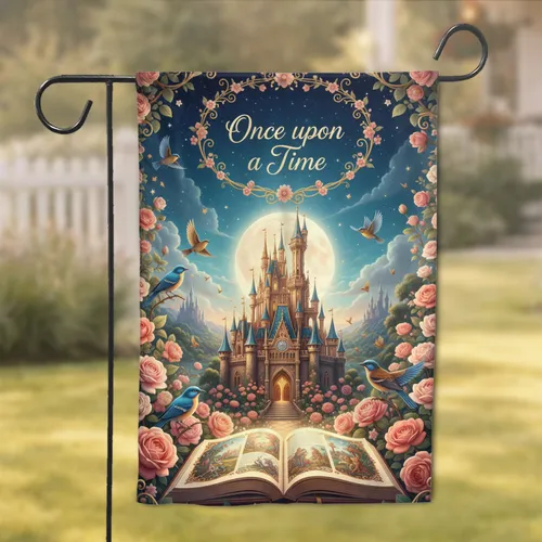 Golden Fairytale Castle Storybook Once Upon A Time - Home Decor Gift Garden Flag