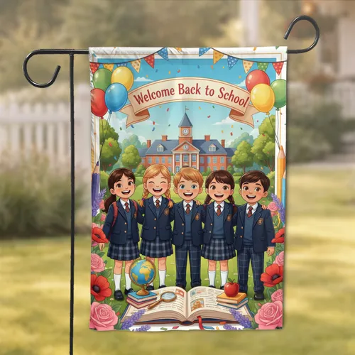 Welcome Back to School Children School Building - New School Year Gift Garden Flag