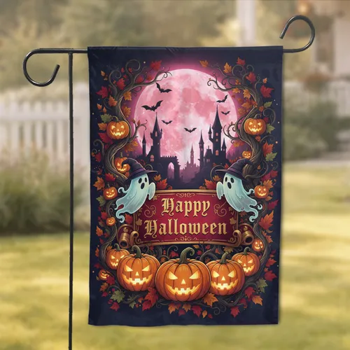 Happy Halloween Jack-O'-Lantern Ghosts Moon - Halloween Party Decor Garden Flag