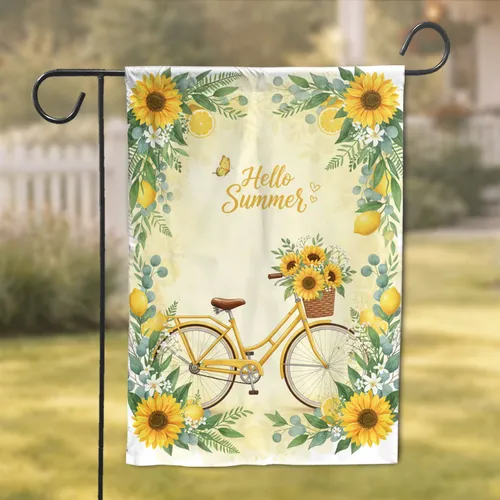 Vintage Bicycle Sunflowers Lemons Hello Summer - Home Decor Gift for Garden Lover Garden Flag