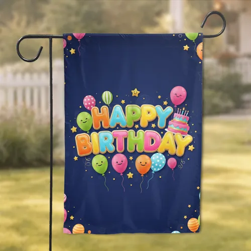 Happy Birthday Balloons Cake Stars - Birthday Celebration Gift Garden Flag