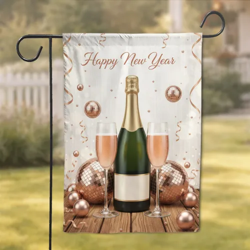 Champagne Bottle Flutes Disco Ball - New Year Celebration Garden Flag