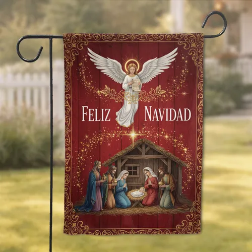 Feliz Navidad Angel Nativity Scene - Christmas Holiday Home Decor Gift Garden Flag