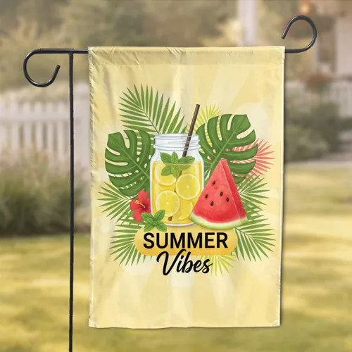 Summer Vibes Mason Jar Lemonade Watermelon Tropical - Home Decor Gift Garden Flag