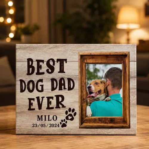 Personalized Best Dog Dad Ever Photo Canvas, Custom Dog Dad Gift with Pet Name, Fathers Day Gift for Dog Lover