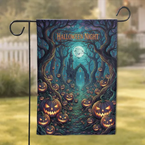 Halloween Night Glowing Pumpkin Forest Castle - Halloween Party Decor Garden Flag