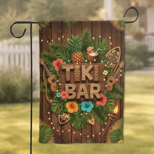 Tiki Bar Tropical Hibiscus Coconut - Home Decor Gift for Island Lover Garden Flag
