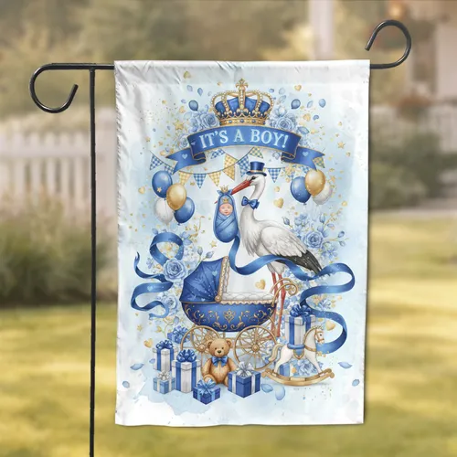 Stork Baby Boy Pram Gifts 'IT'S A BOY!' Banner - Baby Shower Celebration Garden Flag