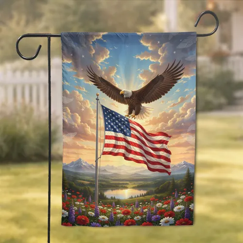 Bald Eagle American Flag Independence Day Gift for Veterans Garden Flag