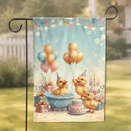 Baby Ducklings Birthday Party Celebration - Golden Balloons Cake Gift Garden Flag