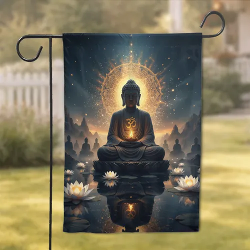 Meditating Buddha Golden Om Mandala - Spiritual Home Decor Gift for Meditation Garden Flag
