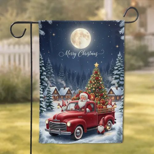 Santa Claus Pickup Truck Christmas Gnomes Merry Christmas - Christmas Home Decor Garden Flag