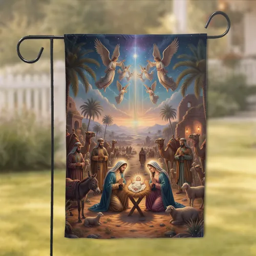 Mary Joseph Jesus Nativity Wise Men Shepherds - Christmas Home Decor Gift Garden Flag