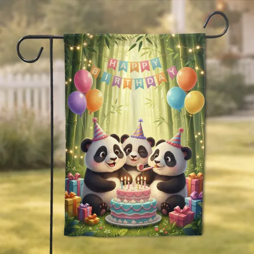 Fluffy Cartoon Pandas Birthday Cake Balloons Gift Boxes - Birthday Celebration Gift for Kids Garden Flag