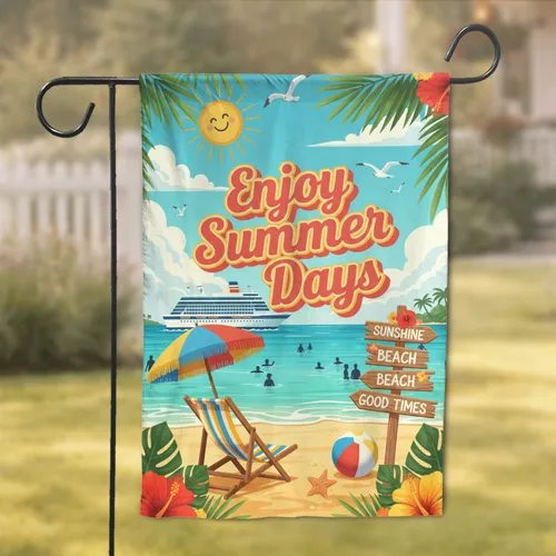 Enjoy Summer Days Tropical Beach Cruise Ship - Vacation Home Decor Gift Garden Flag