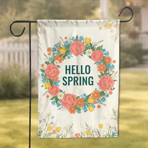Spring Flowers Wreath Hello Spring - Spring Season Home Decor Gift Garden Flag