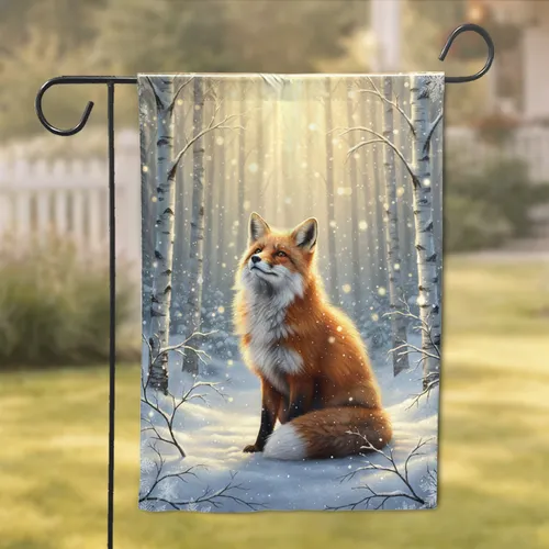 Majestic Red Fox Golden Light Winter Snow Forest - Wildlife Lover Home Decor Gift Garden Flag