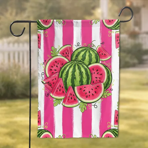 Watermelons Green Rind Slices Fuchsia Pink Stripes - Summer Patio Decor Gift Garden Flag
