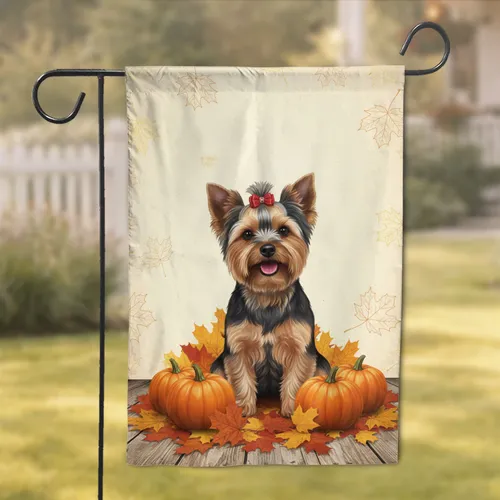 Yorkshire Terrier Pumpkins Autumn Leaves Fall Home Decor Gift for Dog Lover Garden Flag