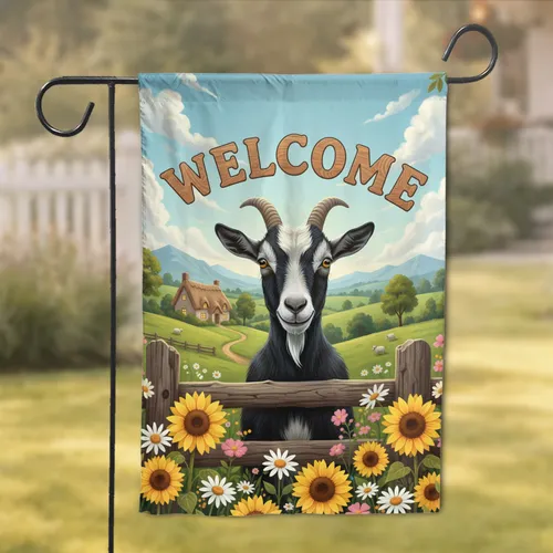 Welcome Goat Rustic Farmhouse Scene - Home Decor Gift for Animal Lover Garden Flag