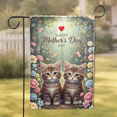 Kittens Flower Wreaths Garden Happy Mother's Day Gift for Mom Garden Flag