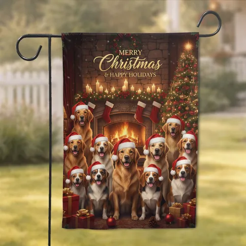 Realistic Dogs Santa Hats Christmas Living Room - Holiday Decor Gift for Dog Lovers Garden Flag