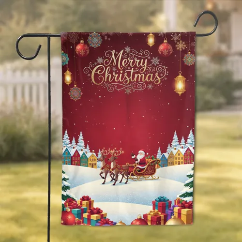 Santa Claus Reindeer Sleigh Gifts Ornaments - Christmas Holiday Decor Garden Flag