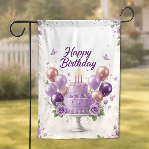 Happy Birthday Cake Balloons Roses - Birthday Celebration Gift Garden Flag