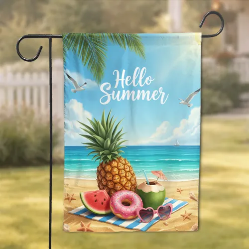 Hello Summer Tropical Beach Pineapple Watermelon - Summer Holiday Decor Beach Lover Gift Garden Flag